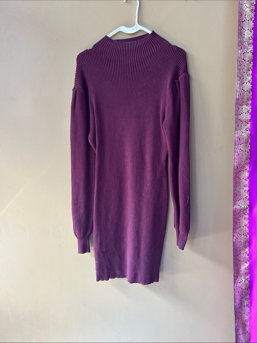 Source Unknown Ribbed Long Sleeve Dress - Plum